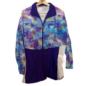 VTG Reebok Geometric Watercolor Purple Windbreaker Me's SZ MEDIUM Colorblock